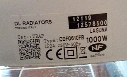 Etiquette produit d'un radiateur DL Radiator Laguna