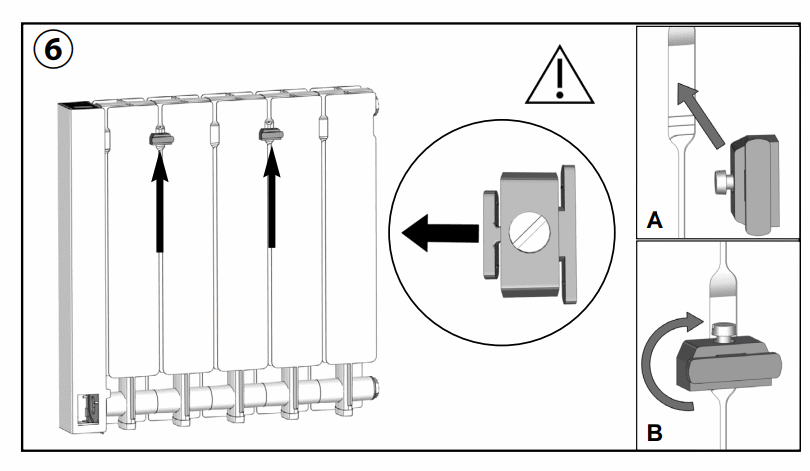 système d'attache du radiateur sur la patère