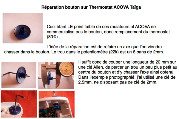 Réparation de la molette du thermostat Acova Taiga