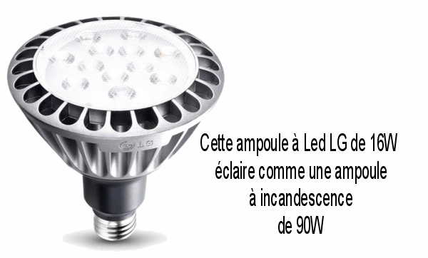 Une ampoule à led de marque LG de 16 watts