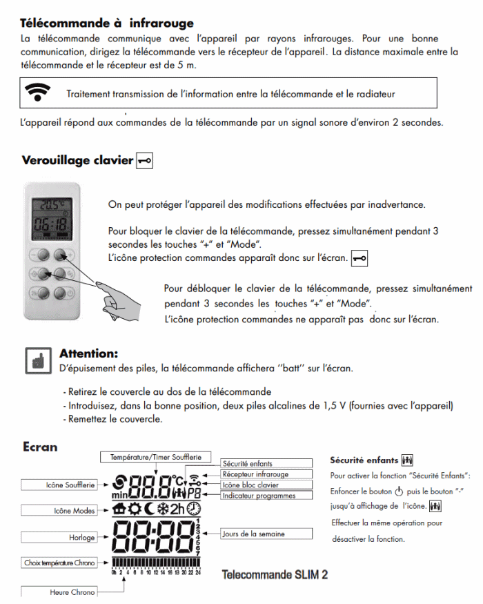 Télécommande Delonghi 6 touches SLIM 1 et SLIM 2