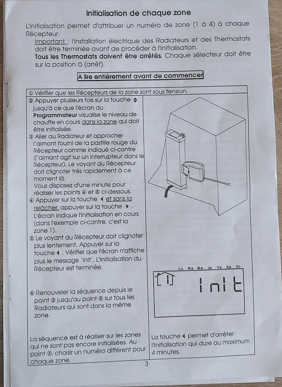 Page 3 du manuel expliquant comment associer le thermostat avec le programmateur