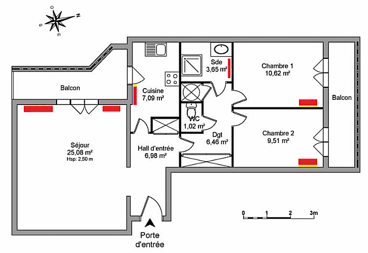 Emplacements des radiateurs dans l'appartement