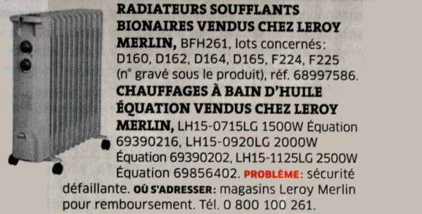 Rappel d'un bain d'huile de marque Equation modèle LH15