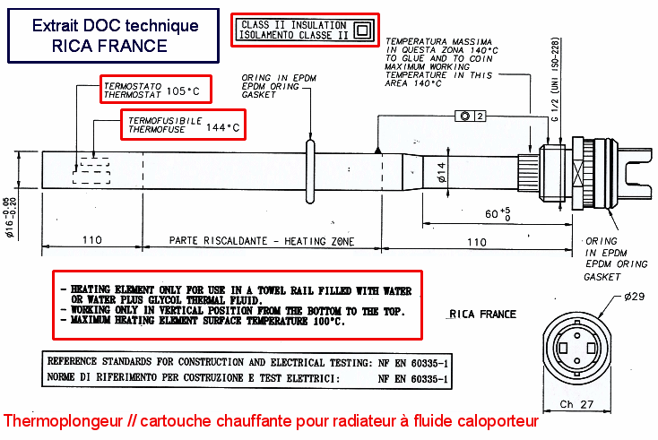 Thermoplongeur ou cartouche chauffante double isolation