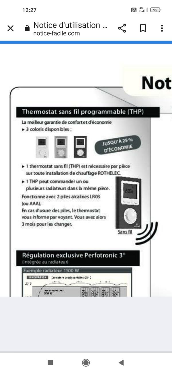 Thermostat sans fil programmable Perfotronic 3