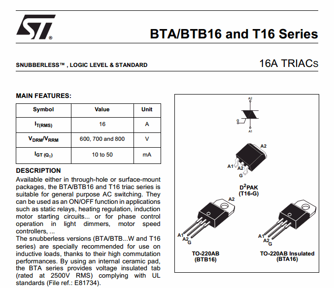 Triac BTA / BTB 13
