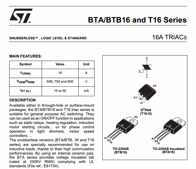 Triac BTA 16