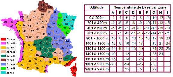 Carte de France des tempratures de base