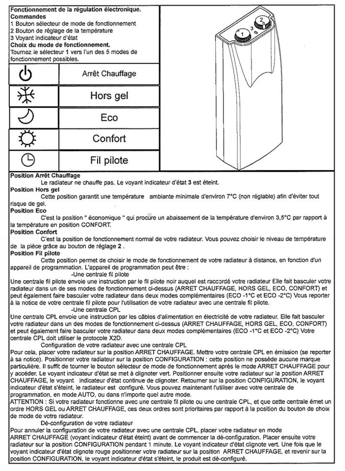 Modes de fonctionnement et configuration avec la centrale