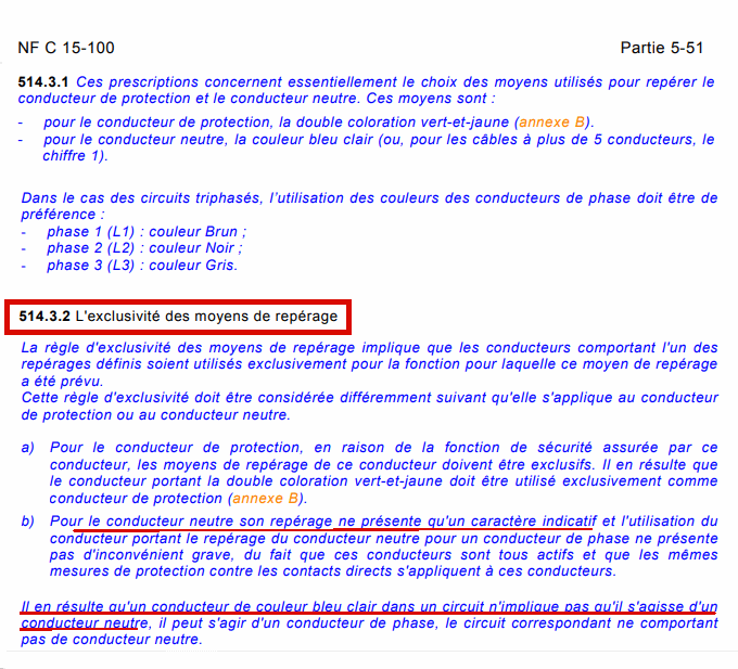 La NF C 15-100 et la couleur des fils