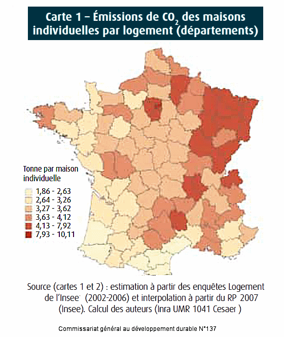 Emission de CO2 par logement dans les départements de France